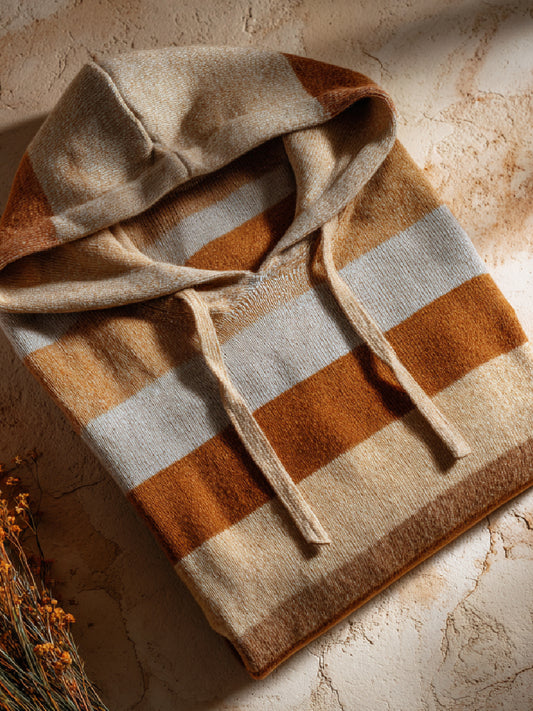 Fall Stripe Art Print Casual Hooded Knit Sweater
