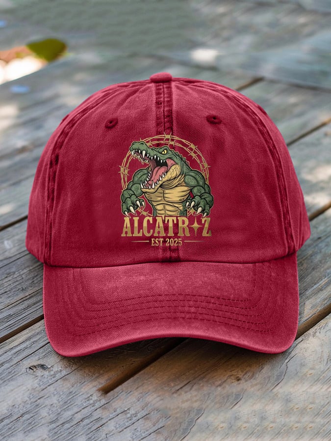 Unisex Distressed Washed Alligator Alcatraz Print Hat