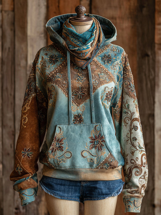 Retro Western Art Illustration Printed Casual Hoodie