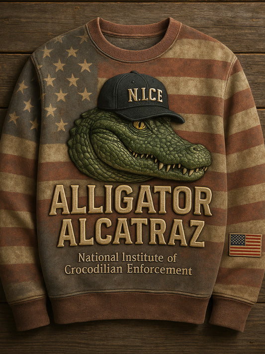 Vintage Alligator Alcatraz Fun Florida Everglades Art Print Casual Sweatshirt