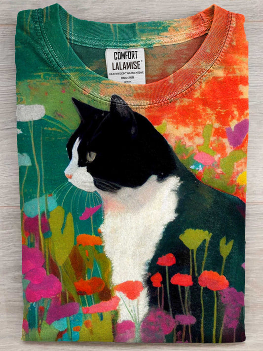 Cat Art Print Casaul Short Sleeve T-shirt