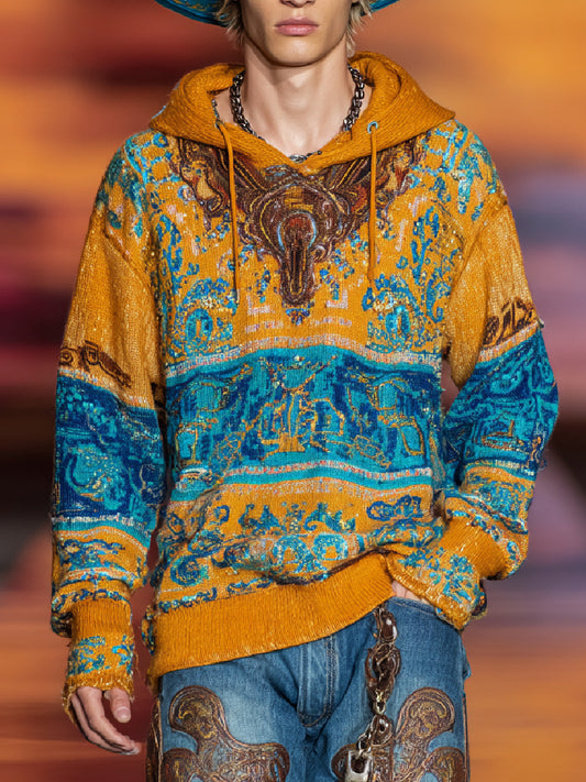 Vintage Western Art Print Casual Long Sleeve Hoodie
