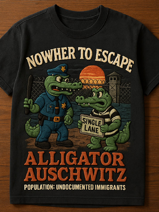 Vintage Alligator Auschwitz Fun Florida Everglades Art Print Casual T-Shirt