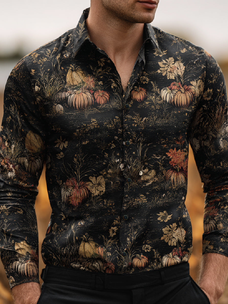 Fall Harvest Art Print Casual Long Sleeve Button-Down Shirt