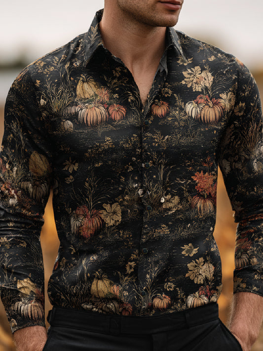 Fall Harvest Art Print Casual Long Sleeve Button-Down Shirt