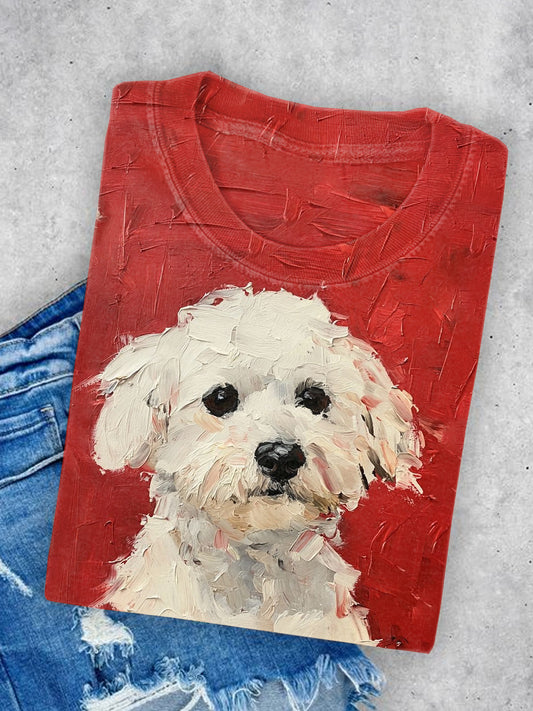 Ctue Dog Art Illustration Print Casual Short Sleeve T-Shirt
