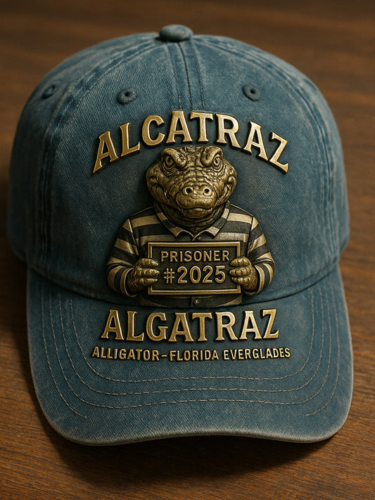 Vintage Alligator Alcatraz Fun Florida Everglades Art Casual Print Hat