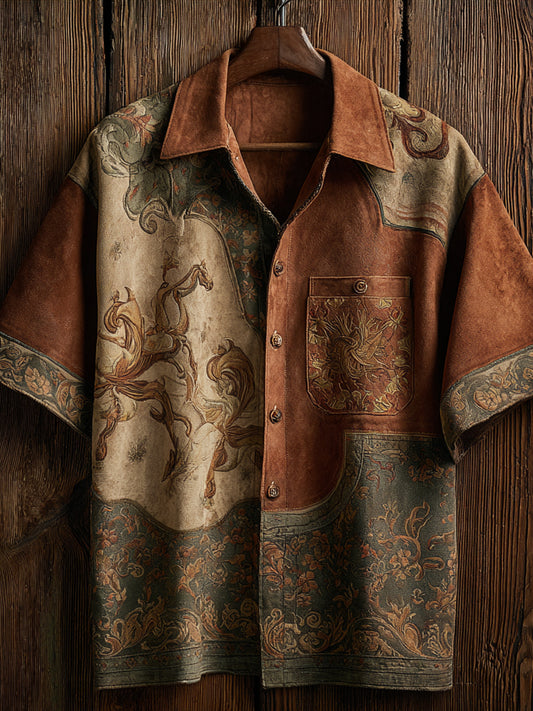 Vintage Western Art Floral Print Casual Shirt