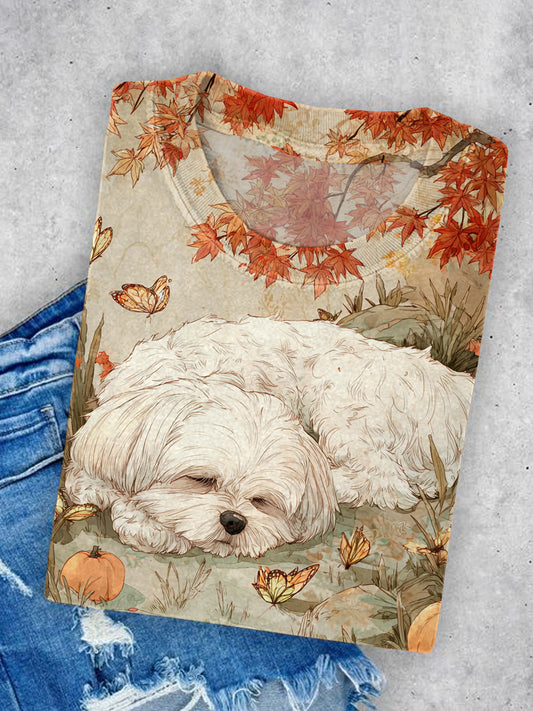 Ctue Dog Art Illustration Print Casual Short Sleeve T-Shirt