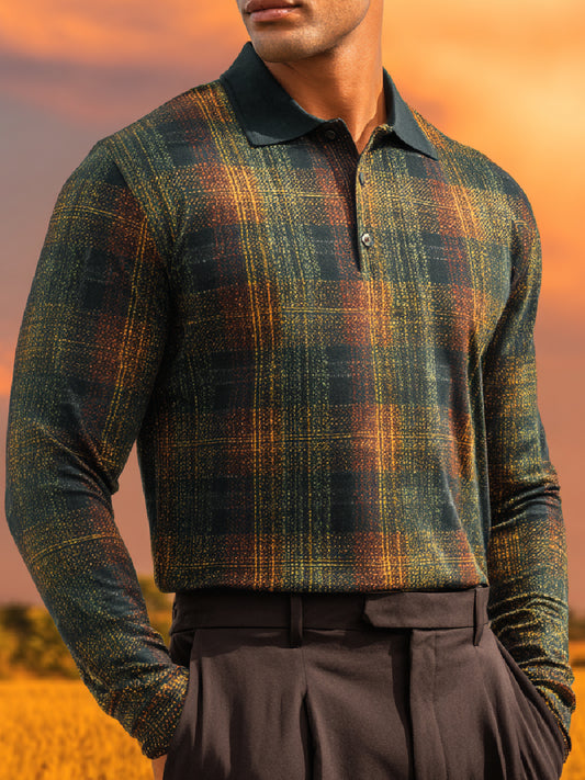 Autumn Plaid Art Casual Long Sleeve Polo Shirt