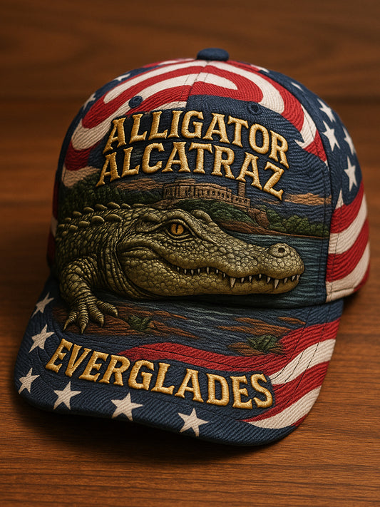 Vintage Alligator Alcatraz Fun Florida Everglades Art Casual Print Hat