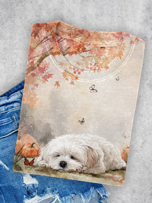 Ctue Dog Art Illustration Print Casual Short Sleeve T-Shirt