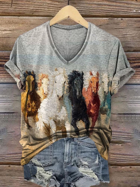 Women's Vintage Art V-neck Casual T-Shirt