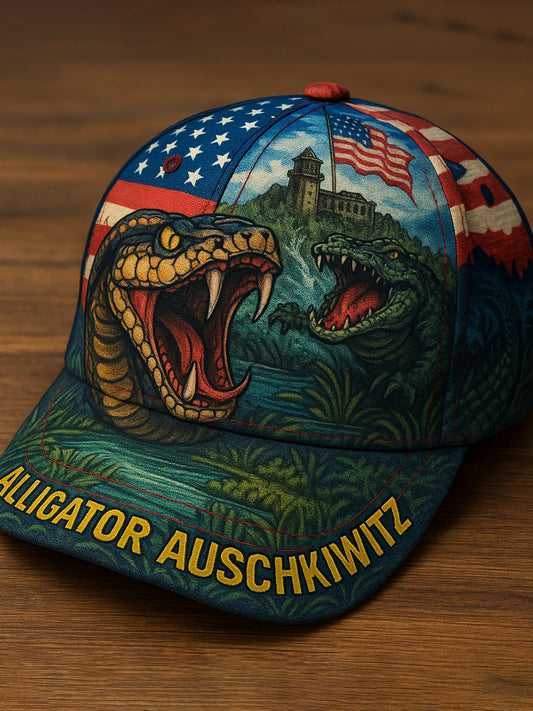 Vintage Alligator Auschwitz Fun Florida Everglades Art Casual Print Hat