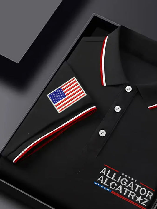 Men's Alligator Alcatraz Print Polo Shirt