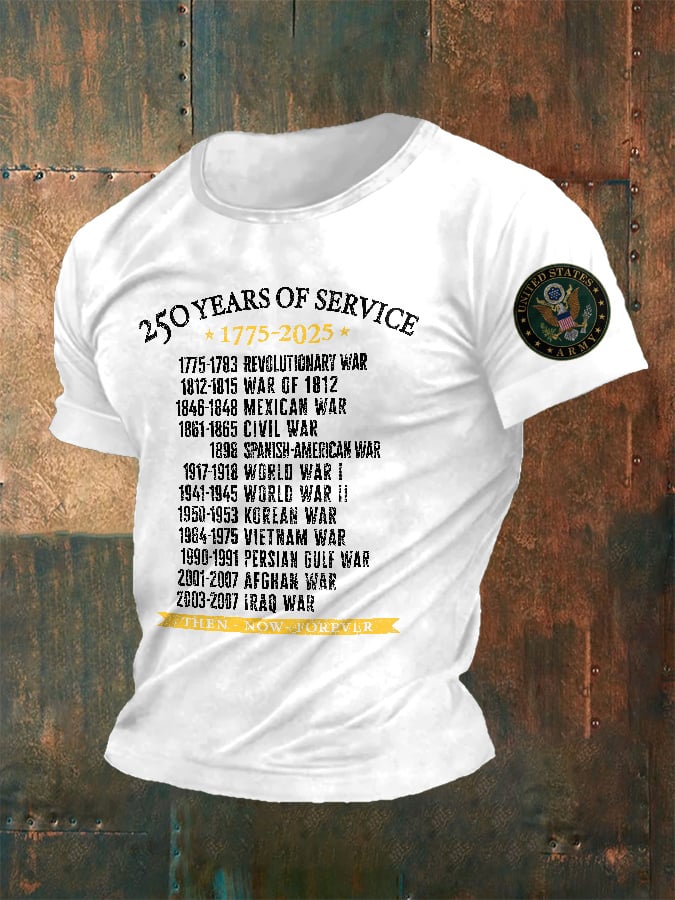 Men's United States Army 250 Years Of Service 1775-2025 Then - Now - Forever Print T-Shirt