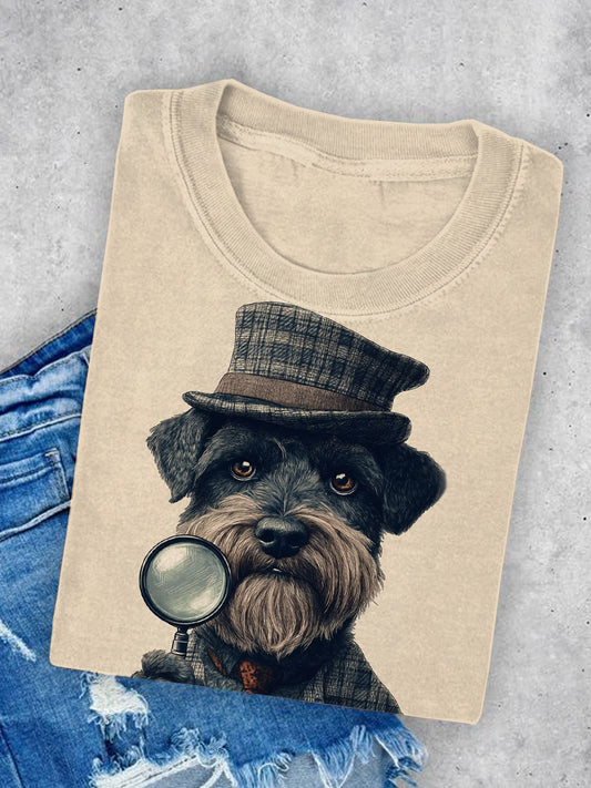 Ctue Dog Art Illustration Print Casual Short Sleeve T-Shirt