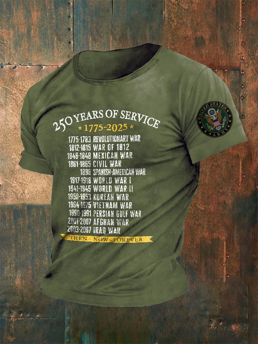 Men's United States Army 250 Years Of Service 1775-2025 Then - Now - Forever Print T-Shirt