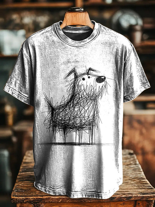 Cartoon graffiti scrawled on dogs standing Vintage Print Casual T-shirt