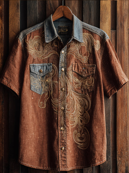 Vintage Western Art Floral Print Casual Shirt