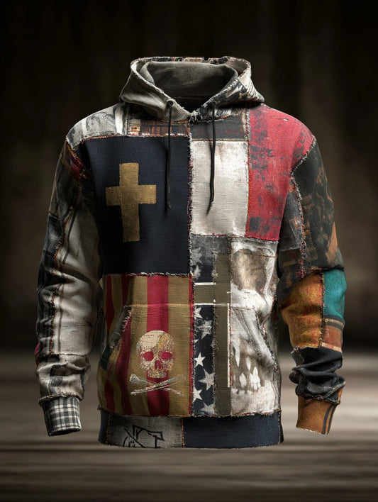 Men's Retro Faith Skull Casual Art Hoodie