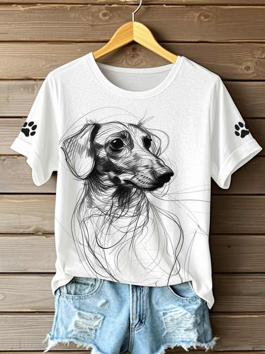 Women's Sketch Dachshund print T-shirts