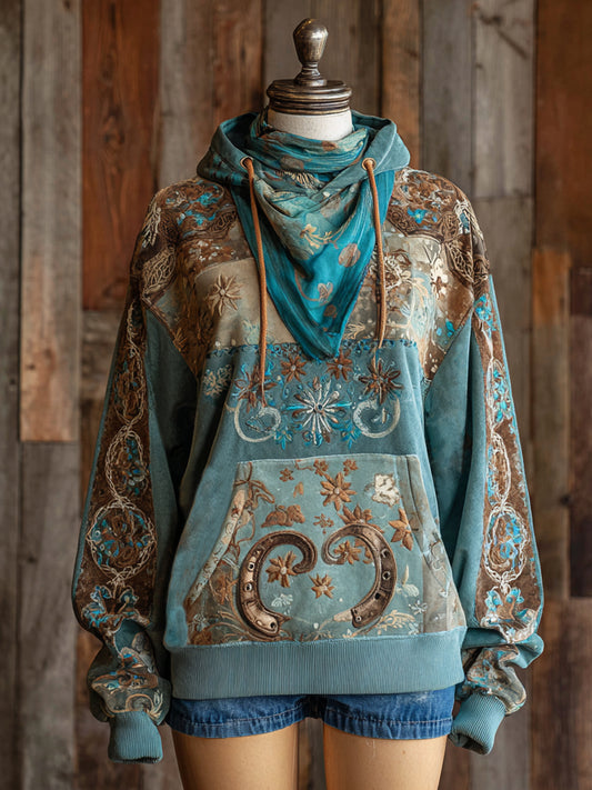 Retro Western Art Illustration Printed Casual Hoodie