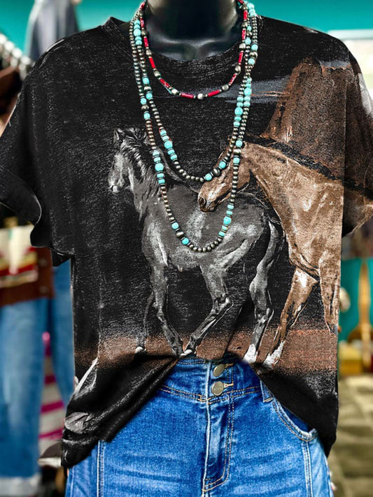 Women's Simple Horse Art Print Casual T-shirt