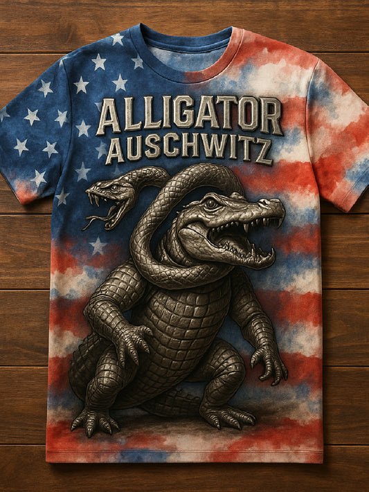 Vintage Alligator Auschwitz Fun Florida Everglades Art Print Casual T-Shirt