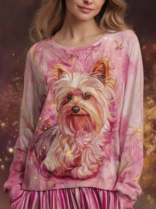 Funny Dog Art Print Long Sleeve Crewneck Top