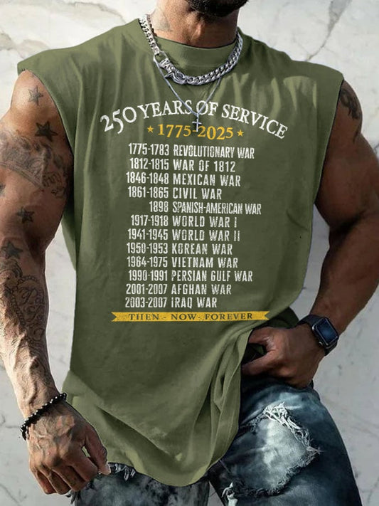 Retro Men's United States Army 250 Years Of Service 1775-2025 Then - Now - Forever Print Tops Tank