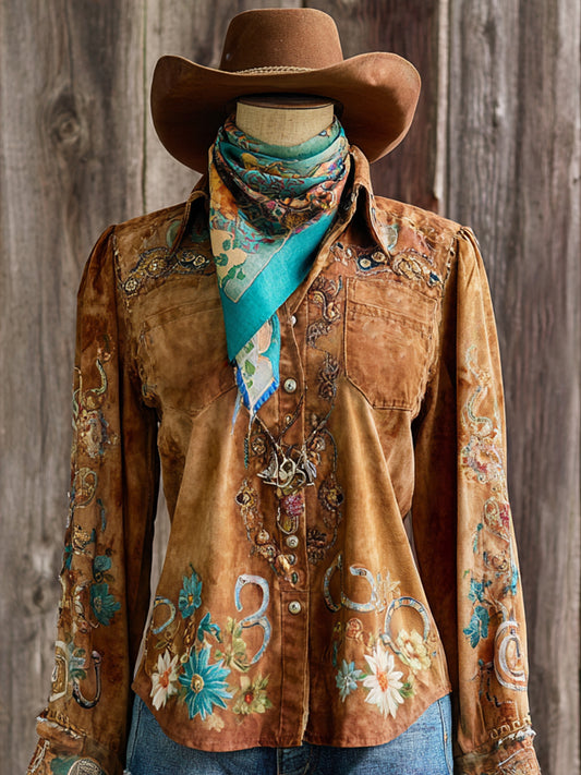 Vintage Western Art Illustration Print Casual Shirt