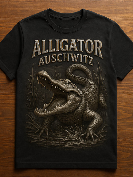 Vintage Alligator Auschwitz Fun Florida Everglades Art Print Casual T-Shirt
