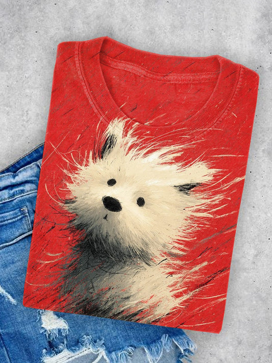 Ctue Dog Art Illustration Print Casual Short Sleeve T-Shirt