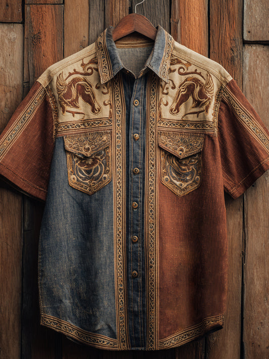 Vintage Western Art Floral Print Casual Shirt