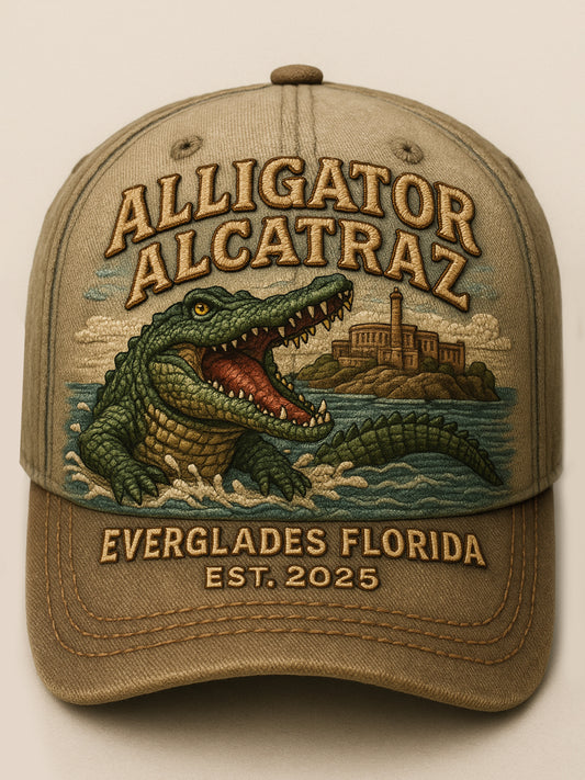 Retro Alligator Alcatraz Funny Florida Everglades Art Casual Prints Cap