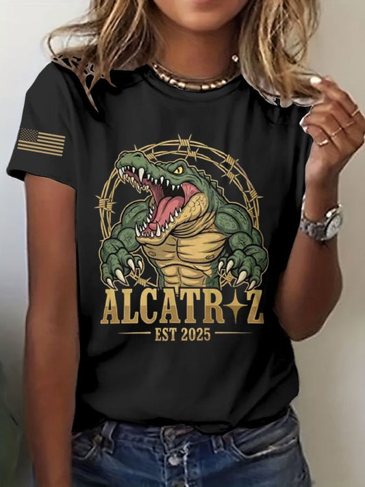 Women's Alligator Printed Round Neck T-Shirt