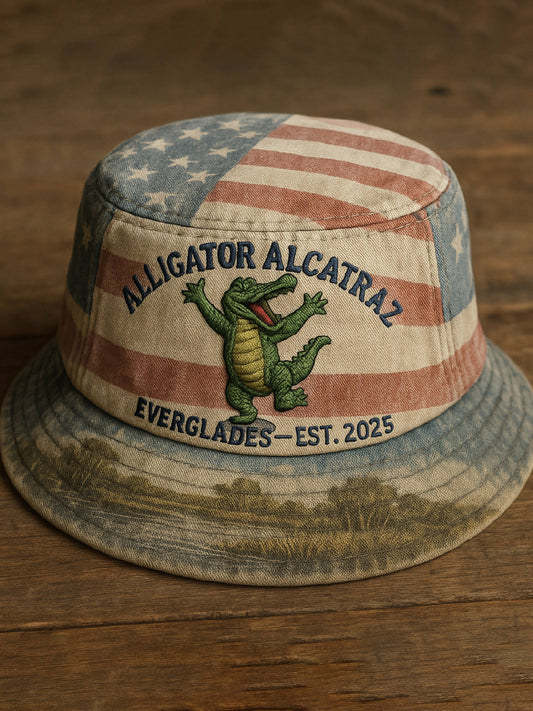 Vintage Alligator Alcatraz Fun Florida Everglades Art Casual Print Hat