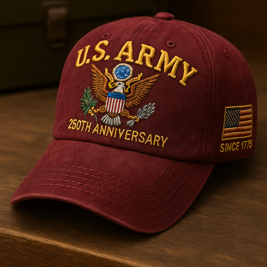U.S. Army 250th Anniversary Commemorative Cap – Burgundy Edition