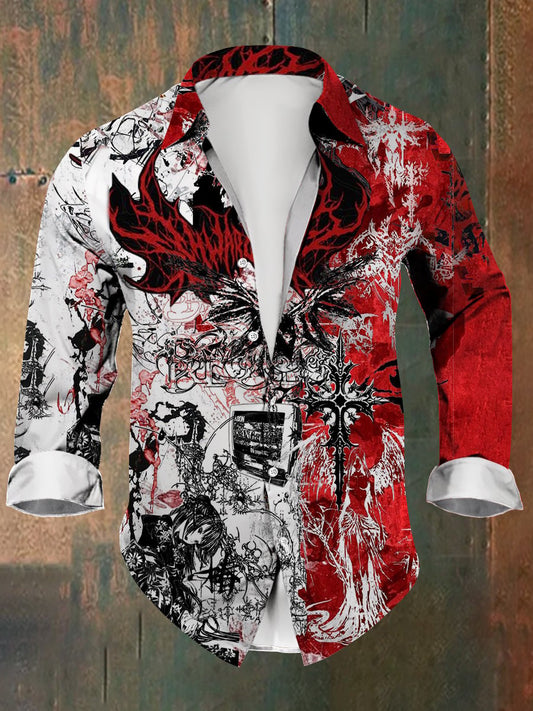 Men's Retro Skull Print Casual Long Sleeve Shirt