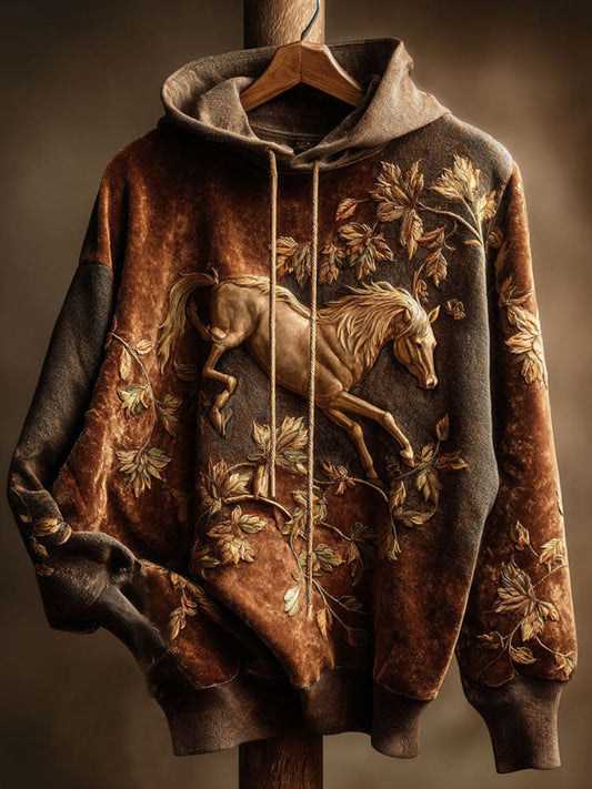 Autumn Horse Print Cotton Casual Hoodie Sweatshirt