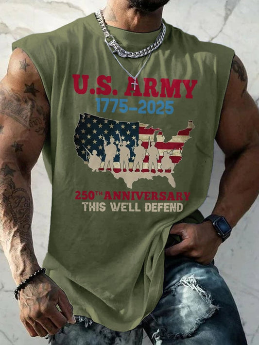Retro U.S. Army 1775–2025 250th Anniversary This We'll Defend Print Tops Tank