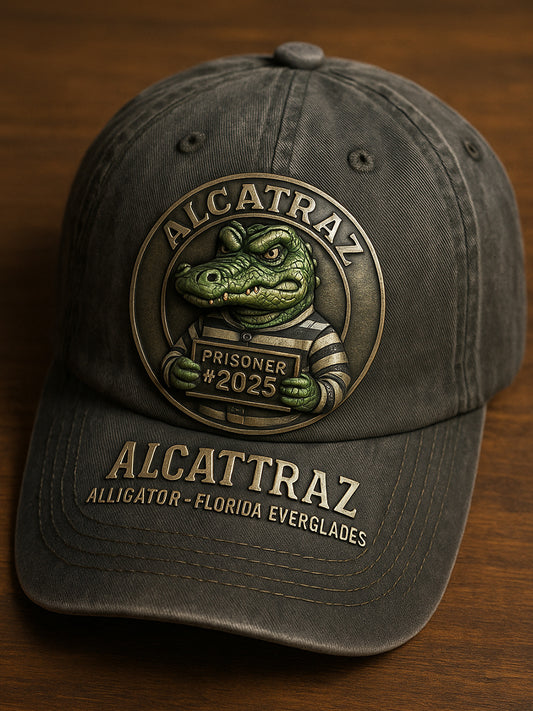 Vintage Alligator Alcatraz Fun Florida Everglades Art Casual Print Hat