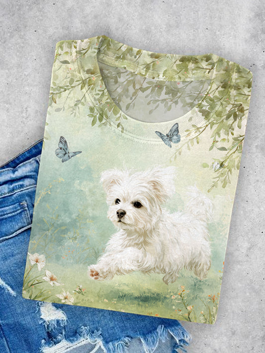 Ctue Dog Art Illustration Print Casual Short Sleeve T-Shirt