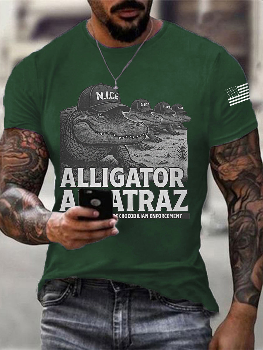 Men's Retro Funny Alligator Alcatraz Gator Enforcement Tee