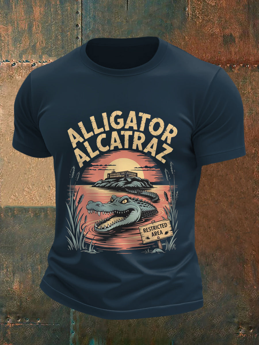 Men's Retro Alligator Alcatraz Funny Florida Everglades Dark Humor Tee