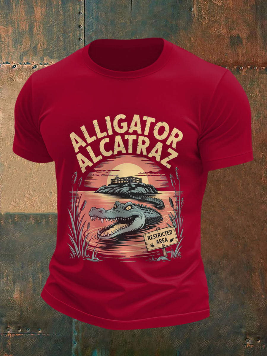 Men's Retro Alligator Alcatraz Funny Florida Everglades Dark Humor Tee