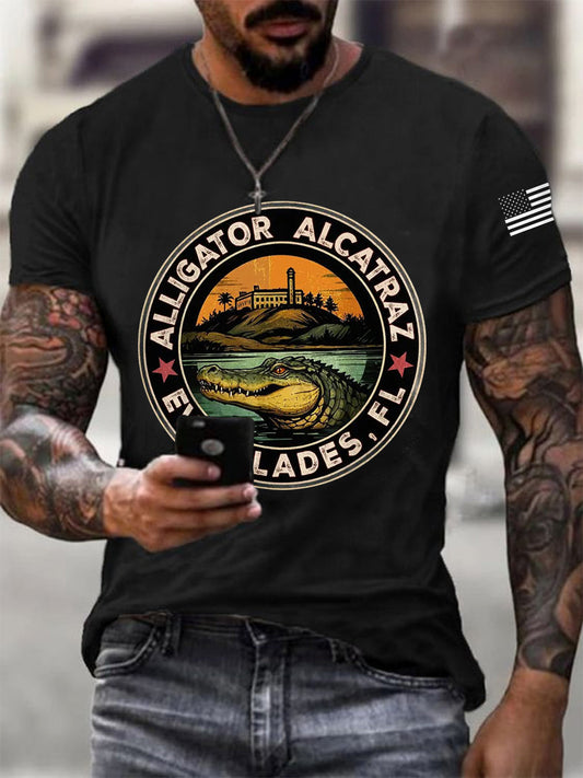Men's Retro Alligator Alcatraz Funny Florida Everglades Dark Humor Tee