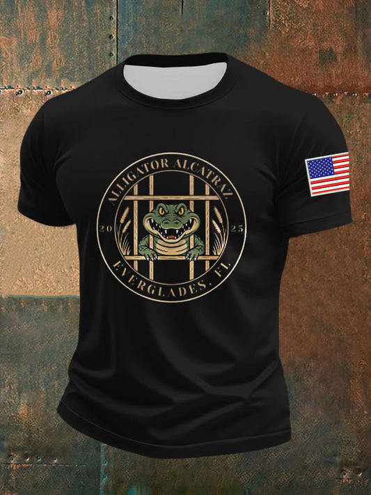 Men's Retro Alligator Alcatraz Funny Florida Everglades Dark Humor T-Shirt