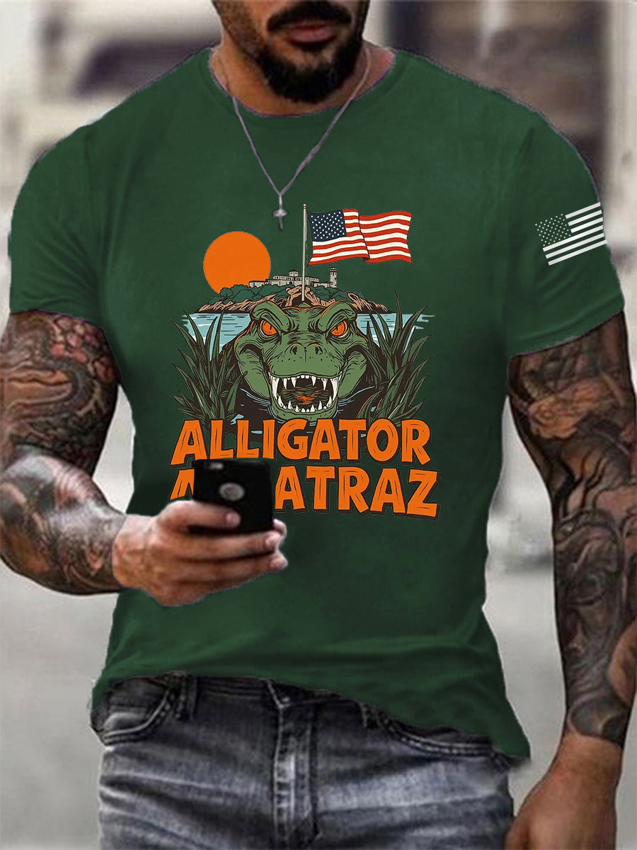 Men's Retro Alligator Alcatraz Funny Florida Everglades Dark Humor Tee